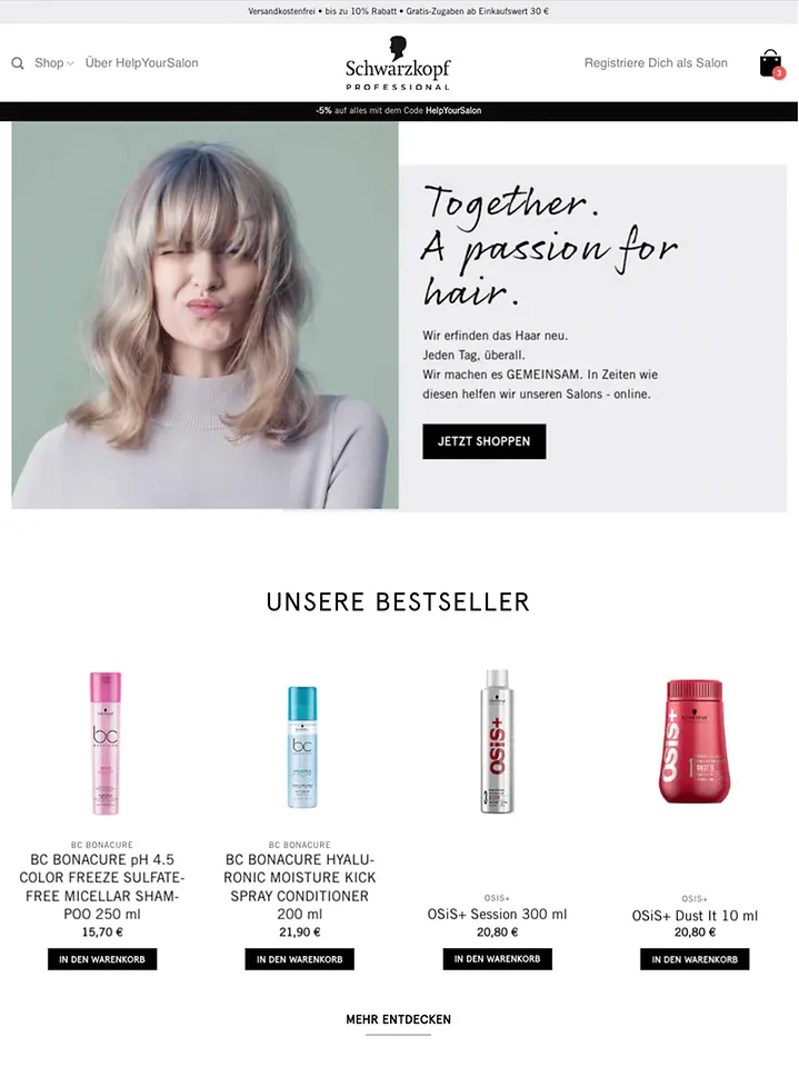 Erster Solidaritäts-Onlineshop von Schwarzkopf Professional zur Unterstützung von Salons